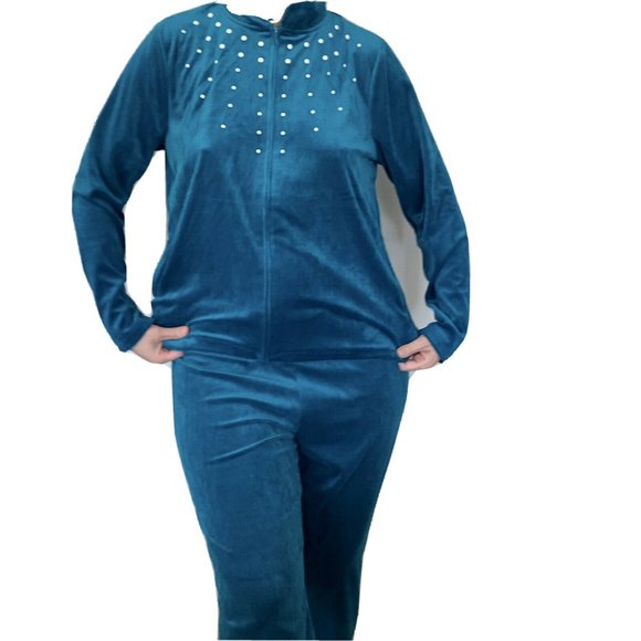 Rebecca Malone Velour Tracksuit Set Teal Large VTG - Picture 1 of 12